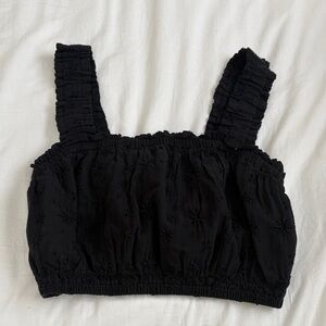 Aerie Black Cropped Women's Top Eyelet Detail